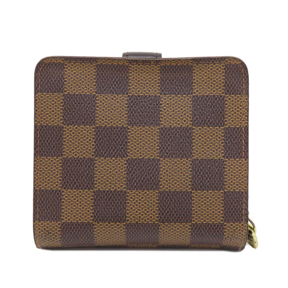 Louis Vuitton fold Ebene Damier Zip Brown Canvas Compact Wallet Bi